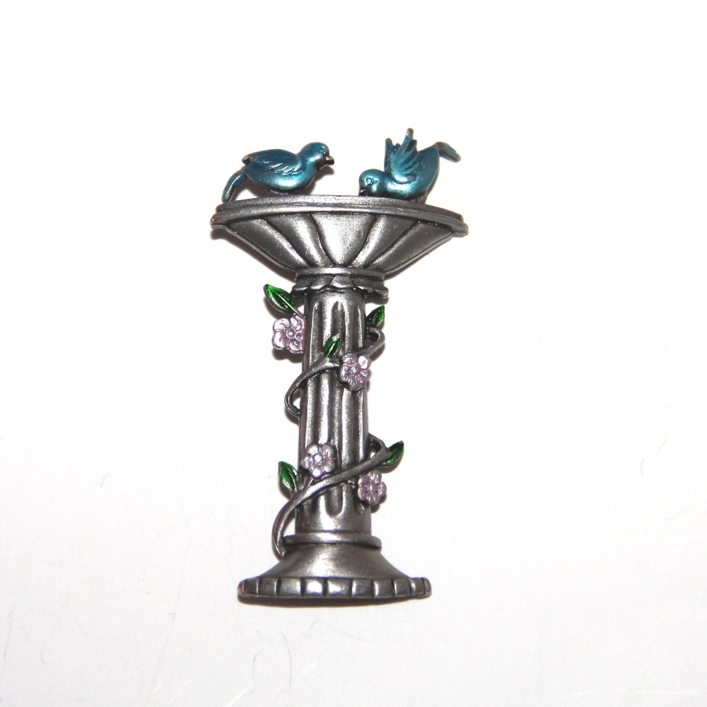 Blue Bird Birdbath Brooch